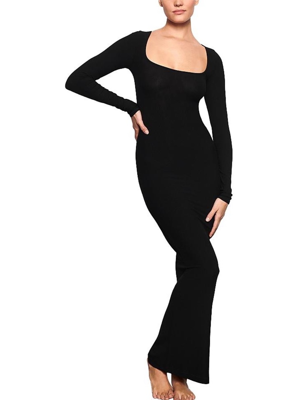 SKIMS Soft Lounge Long Sleeve Maxi Dress Onyx Black Size Small NWT